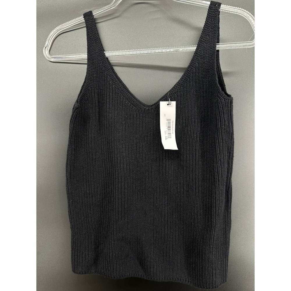The Drop Women's Claire Double V-Neck Textured Rib Sweater Tank XXS BLACK